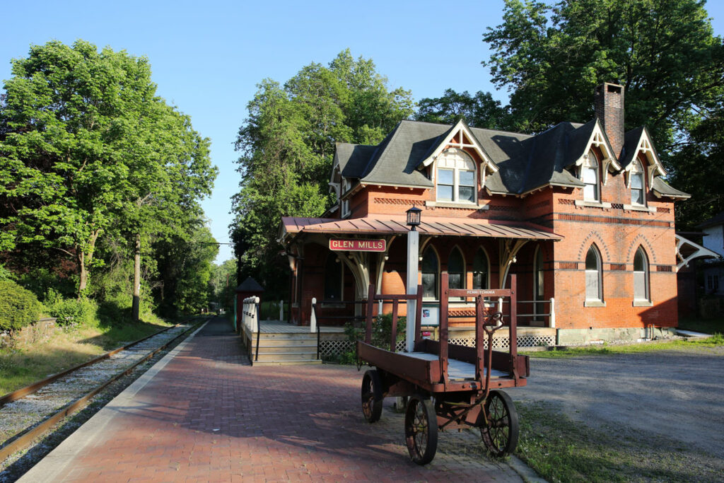 Historic Glen Mills Train Station basks in the evening sun.